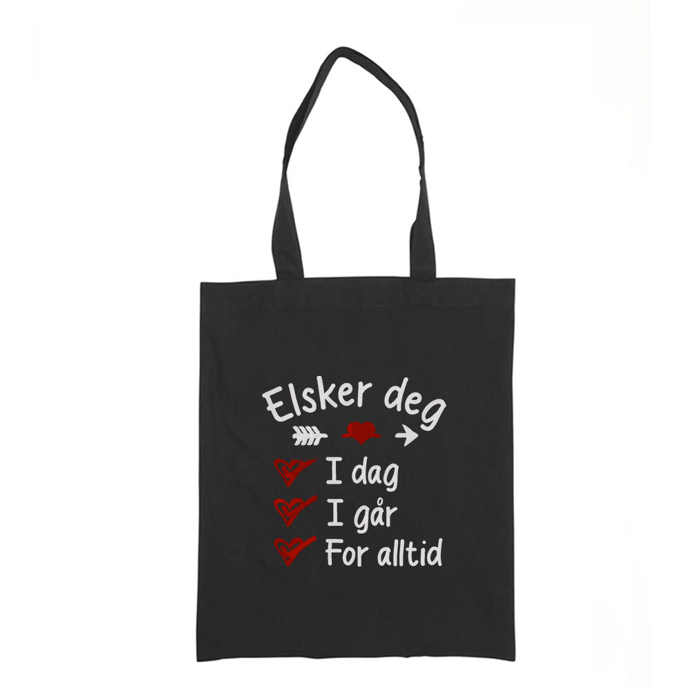 Handlenett i canvas – brodert Valentinsdesign «Elsker deg»
