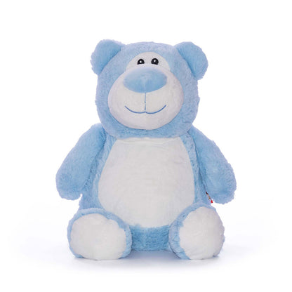 Blå Cubbies bjørn bamse i myk plysj, personlig kosebamse som gave til baby, dåp og nyfødt