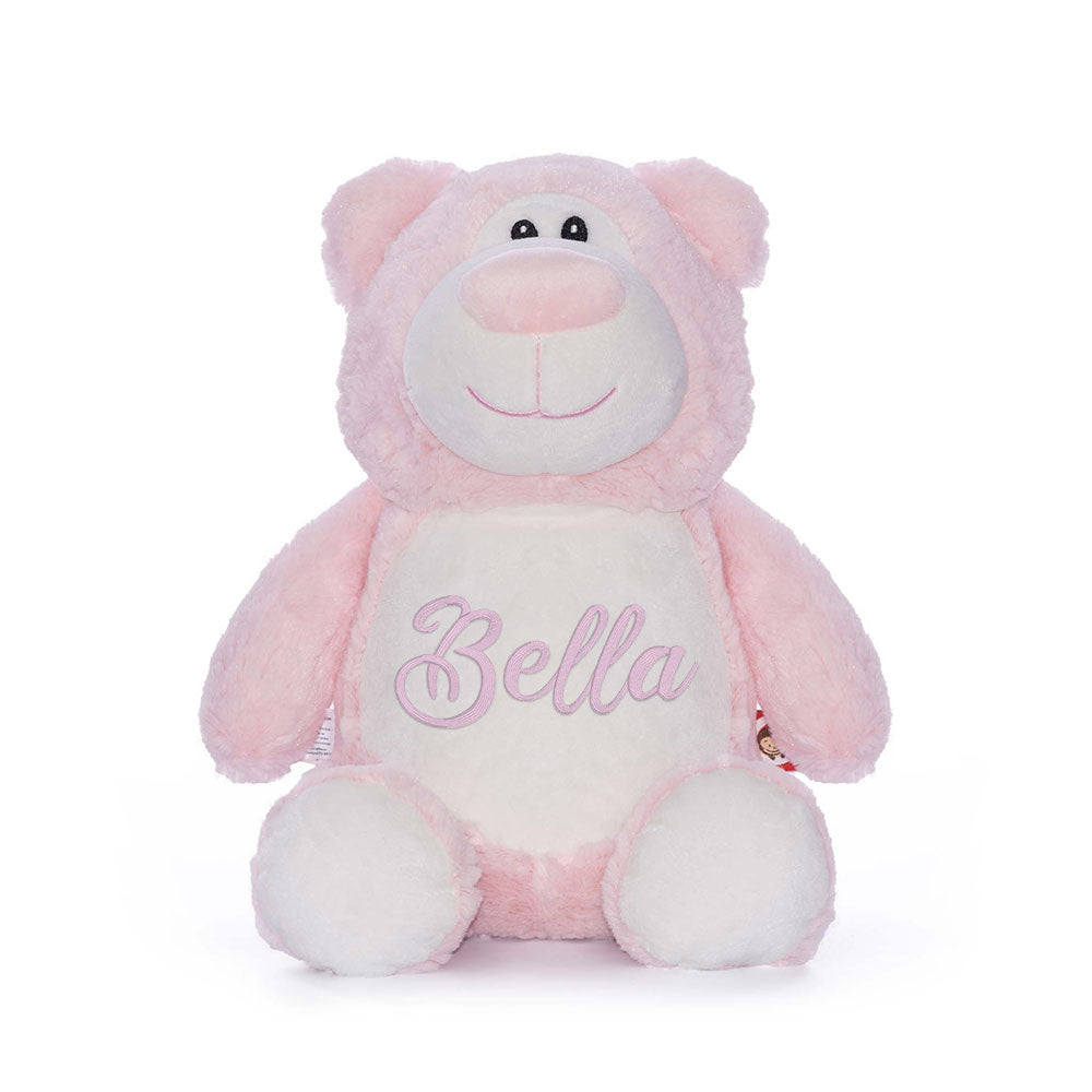 Personlig Cubbies bamse med navn Bella brodert på magen, rosa kosebamse som gave til baby, dåp og bursdag