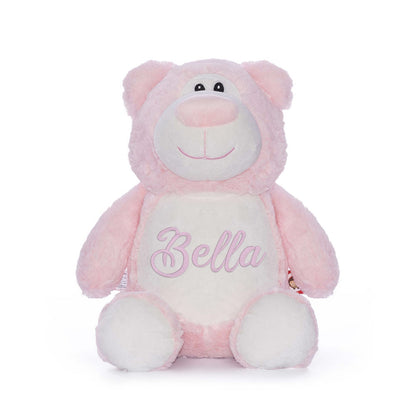 Personlig Cubbies bamse med navn Bella brodert på magen, rosa kosebamse som gave til baby, dåp og bursdag