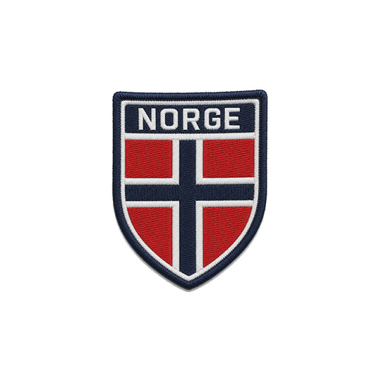 Brodert Norge iron patch med norsk flagg. Strykemerke til klær, sekker og capser.