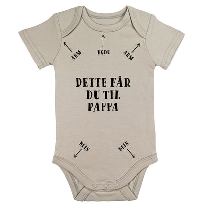 Kortermet Body - Dette får du til pappa, body barn, body kortermet, barnebody, kortermede bodyer, beige front
